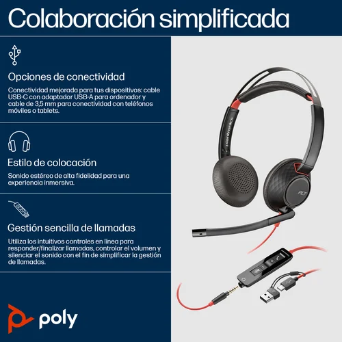 HP POLY BLACKWIRE 5220 USB-C HEADSET 3.5MM PLUG USB-C/A ADAPTER