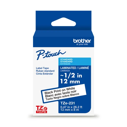 CINTA NEGRO SOBRE BLANCO 12MM X 8M