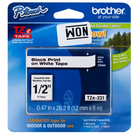 CINTA NEGRO SOBRE BLANCO 12MM X 8M ADHESIVO IND EXTRA FUERTE