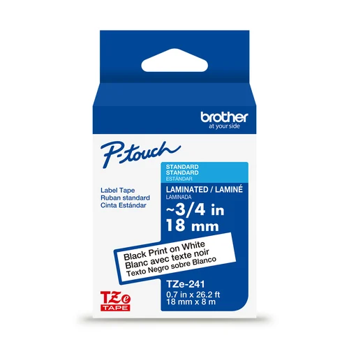 CINTA NEGRO SOBRE BLANCO 18MM X 8M