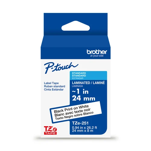 CINTA NEGRO SOBRE BLANCO 24MM X 8M