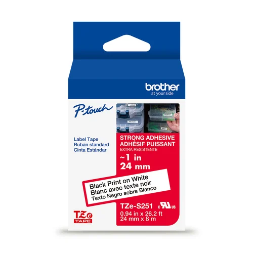 CINTA NEGRO SOBRE BLANCO 24MM X 8M ADHESIVO IND EXTRA FUERTE