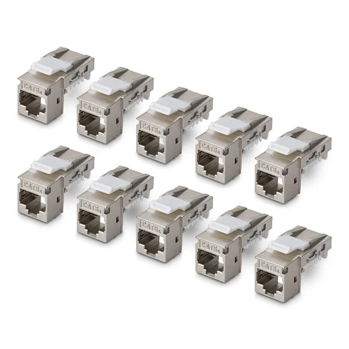 PAQUETE 10 CONECTORES KEYSTONE CAT6A BLINDADOS 90 GRADOS