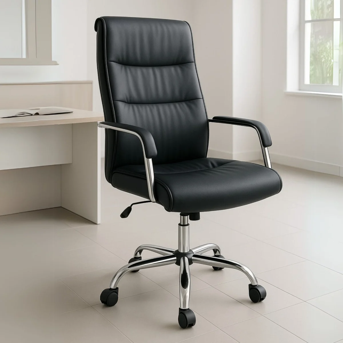 Silla Ejecutiva Magnus Vinipiel Negro y Base Cromada