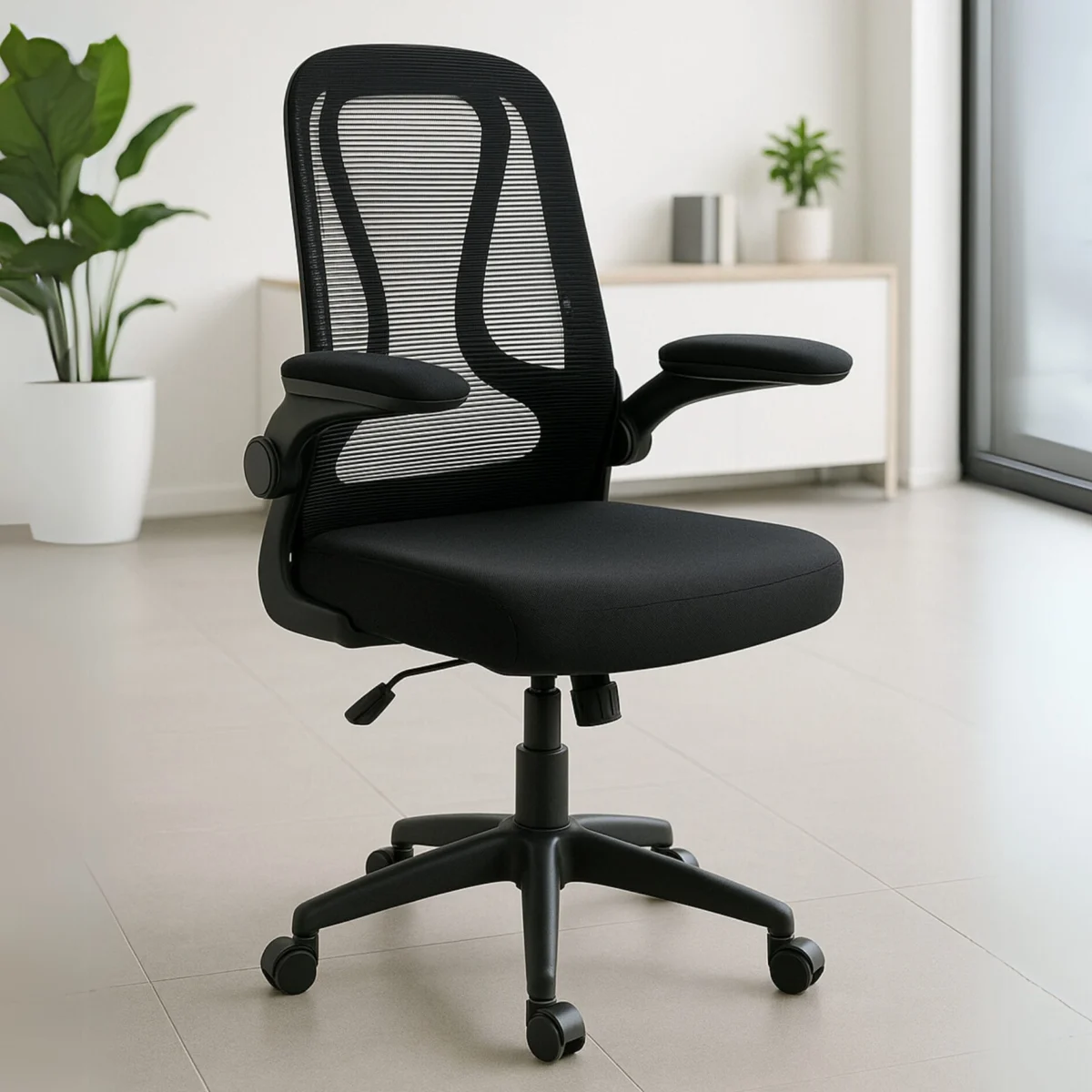 Silla Operativa E107 Mesh y Tela Color Negro Estructura Negro
