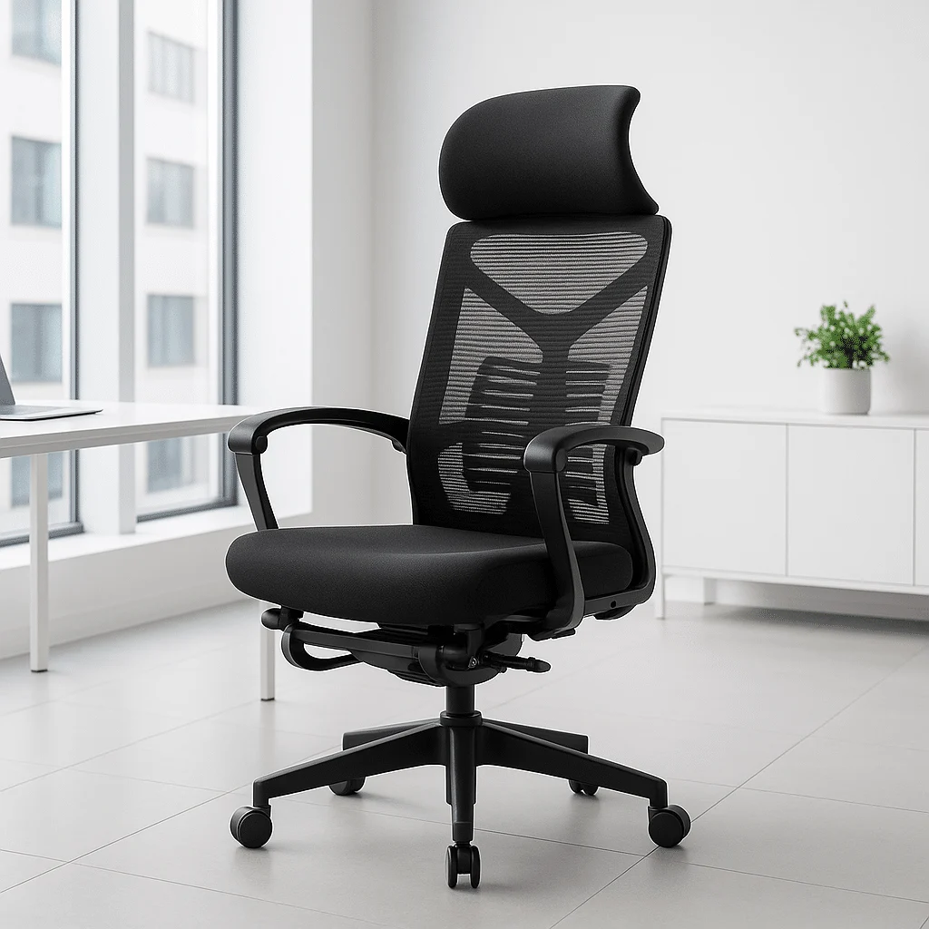 Silla Ejecutiva S81 Mesh con Tela Negra y Descansapiés