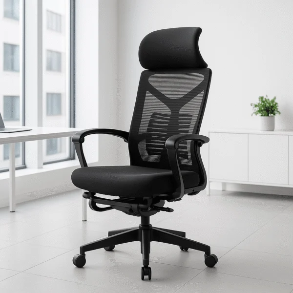 Silla Ejecutiva S81 Mesh con Tela Negra y Descansapiés