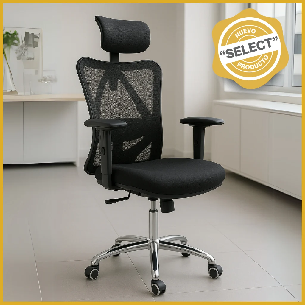 Silla Ejecutiva S18 Mesh con Tela Negra y Base Cromada