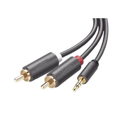 Cable Adaptador de 3.5mm Macho a 2 RCA Macho / 3 Metros (9.84 Pies) / Color Gris / Blindaje Múltiple / ABS / Alta Calidad