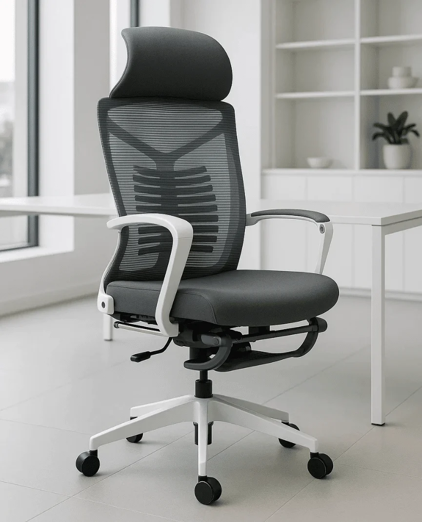 Silla Ejecutiva S81 Mesh con Tela Gris y Descansapiés