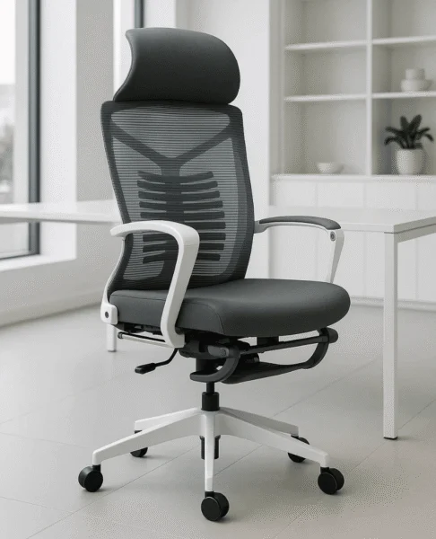 Silla Ejecutiva S81 Mesh con Tela Gris y Descansapiés