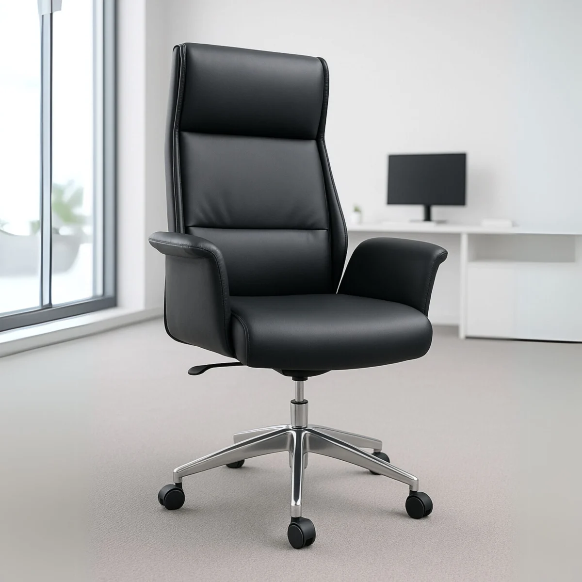 Silla Ejecutiva Patri Vinipiel Negro y Base Cromada