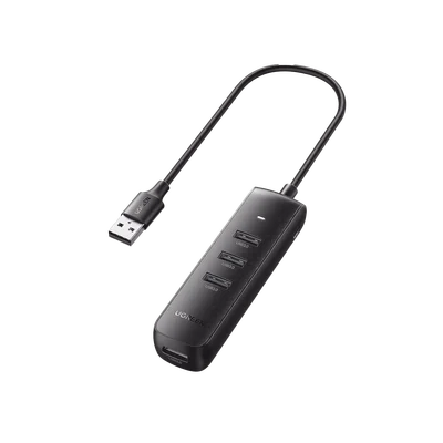 HUB USB-A 3.0 4 en 1 | 4 Puertos USB-A 3.0 (5Gbps) | Cable de 25 cm | Indicador Led | Ideal para Transferencia de Datos | Entrada USB-C para alimentar equipos de mayor consumo como discos duros | Color Negro.