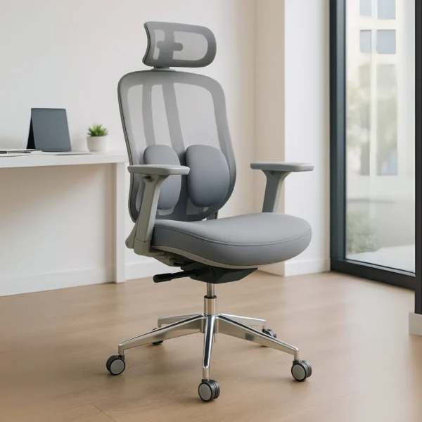 Silla Ejecutiva Organic Mesh con Tela Gris y Base Cromada