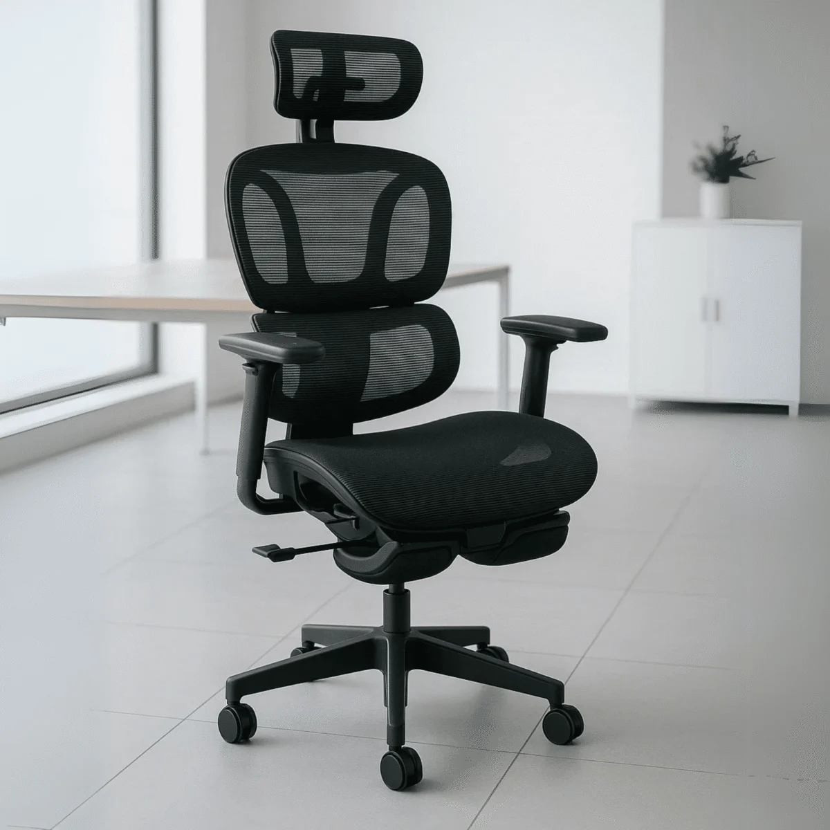 Silla Ejecutiva H10 Mesh Negro con Descansapiés y Brazos 3D