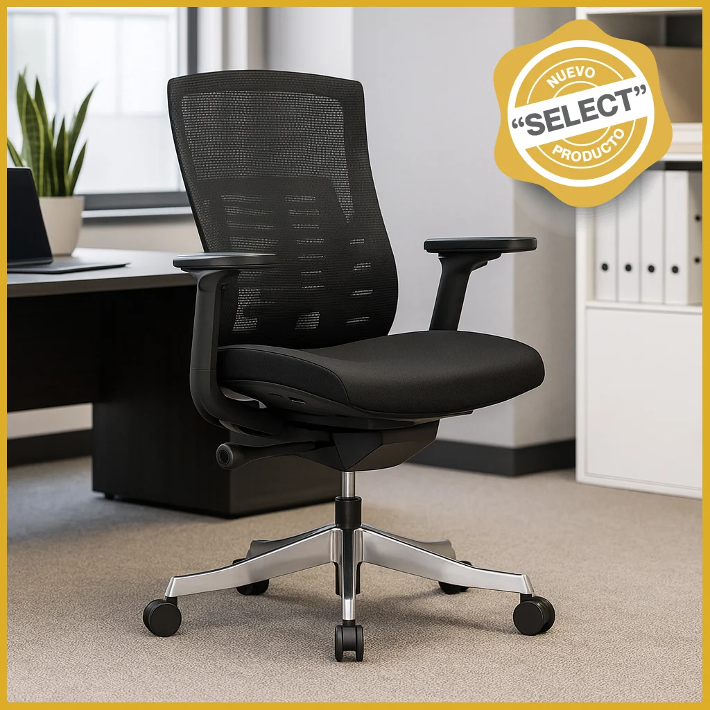 Silla Operativa TB62 Mesh con Tela Negra y Base Cromada
