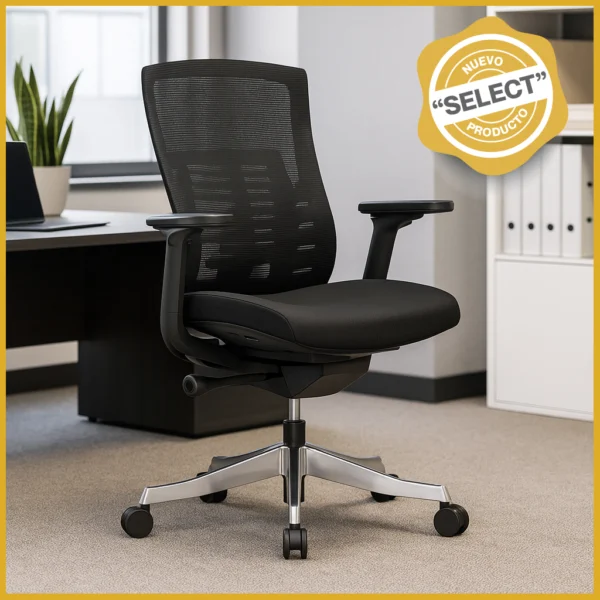 Silla Operativa TB62 Mesh con Tela Negra y Base Cromada