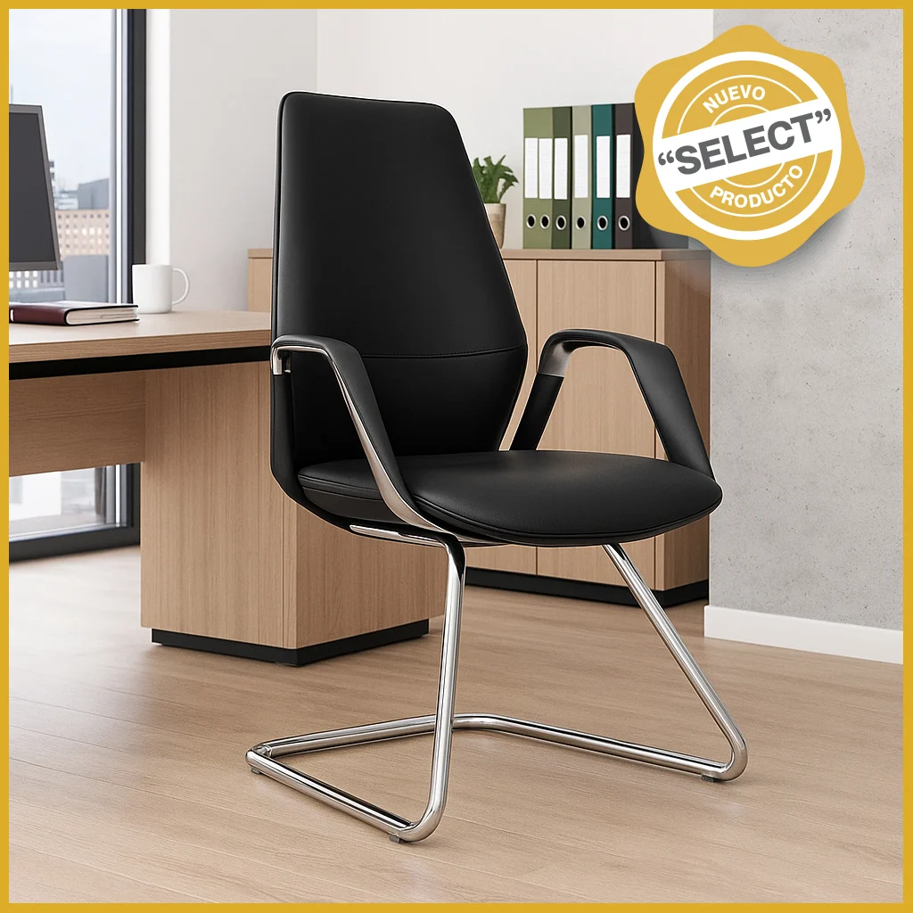 Silla de Visita TH03V Vinipiel Negro y Base de Trineo Cromada