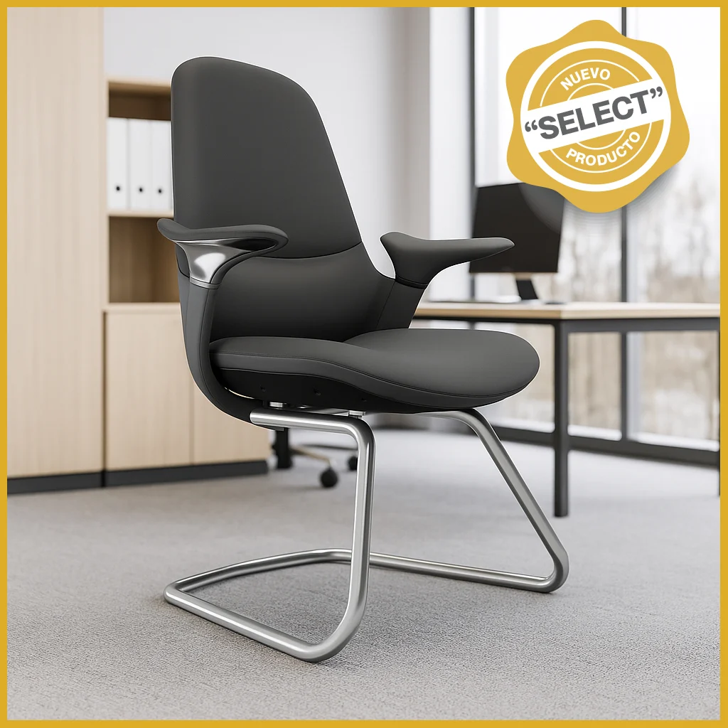 Silla de Visita TH09 Vinipiel Negro y Base de Trineo Cromada