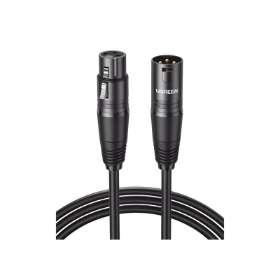 Cable para Micrófono XLR Tipo Canon Macho a Hembra / 10 Metros / Plug & Play / Antiinterferencias / Triple Blindaje / Alta Calidad / Color Negro
