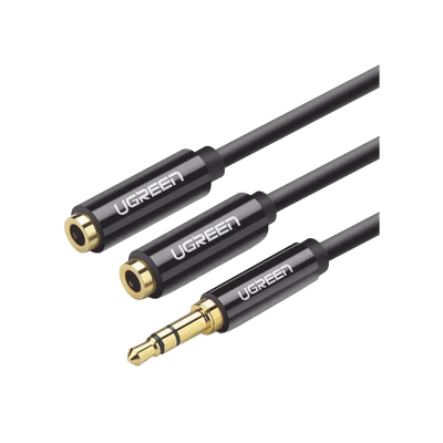 Cable Adaptador/Divisor de Audio de 3.5mm Macho a 2 Terminales de 3.5mm Hembra / 25 cm de Longitud / Cable TPE / Color Negro