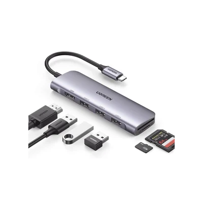 HUB USB-C (Docking Station) 6 en 1 | HDMI 4K@30Hz | 3 Puertos USB 3.0 | Lector Tarjeta SD + Micro SD (TF) Uso Simultáneo | Chip de Última Generación | Potente Disipación de Calor |  Caja de Aluminio.