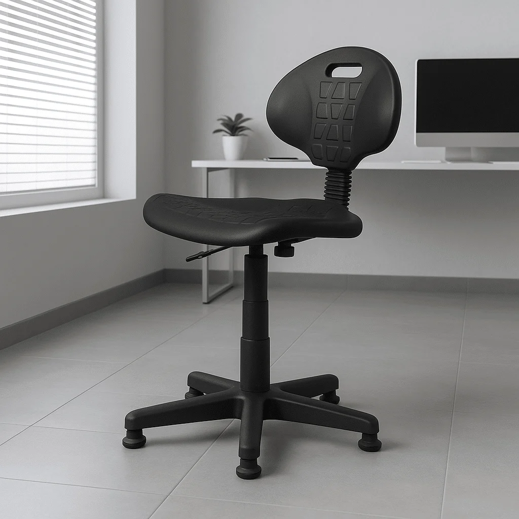 Silla Industrial Poliuretano Negro y Regatón