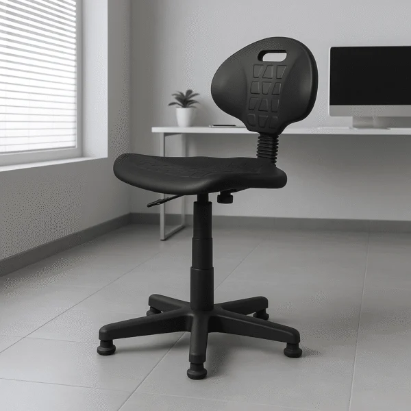 Silla Industrial Poliuretano Negro y Regatón
