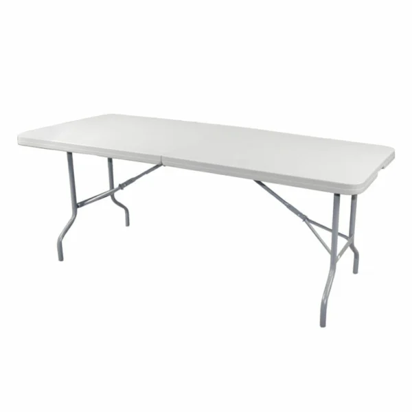 Mesa plegable rectangular 2 secciones 1.83×76 plastico blanco