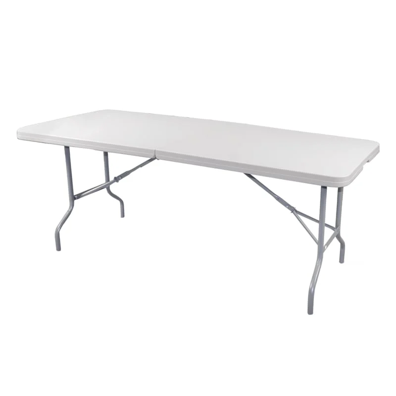 Mesa plegable rectangular 2 secciones 2.44×76 plastico blanco