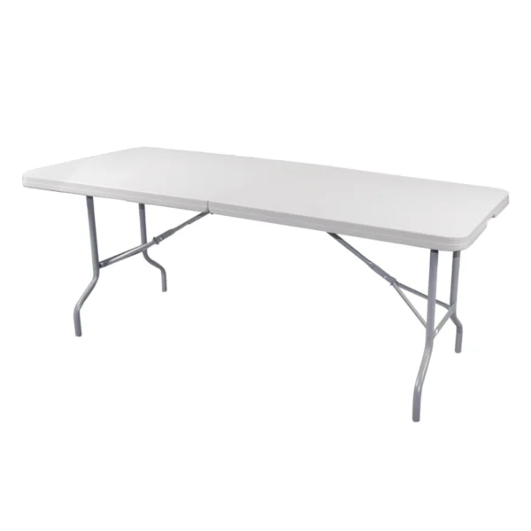Mesa plegable rectangular 2 secciones 2.44×76 plastico blanco