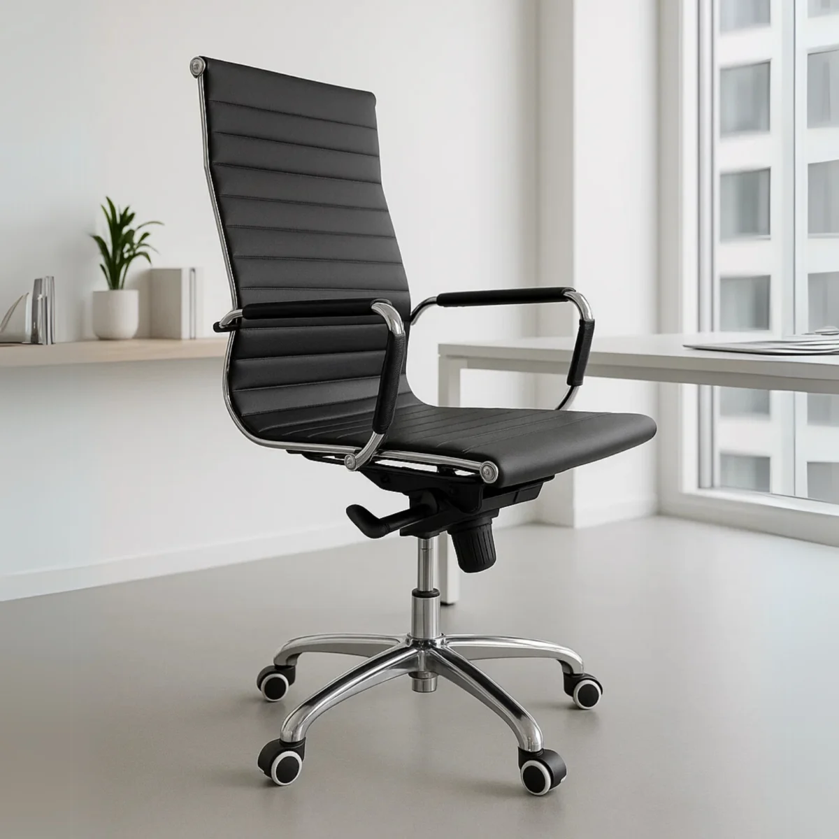 Silla Ejecutiva Vista Vinipiel Negro y Base Cromada 1001H