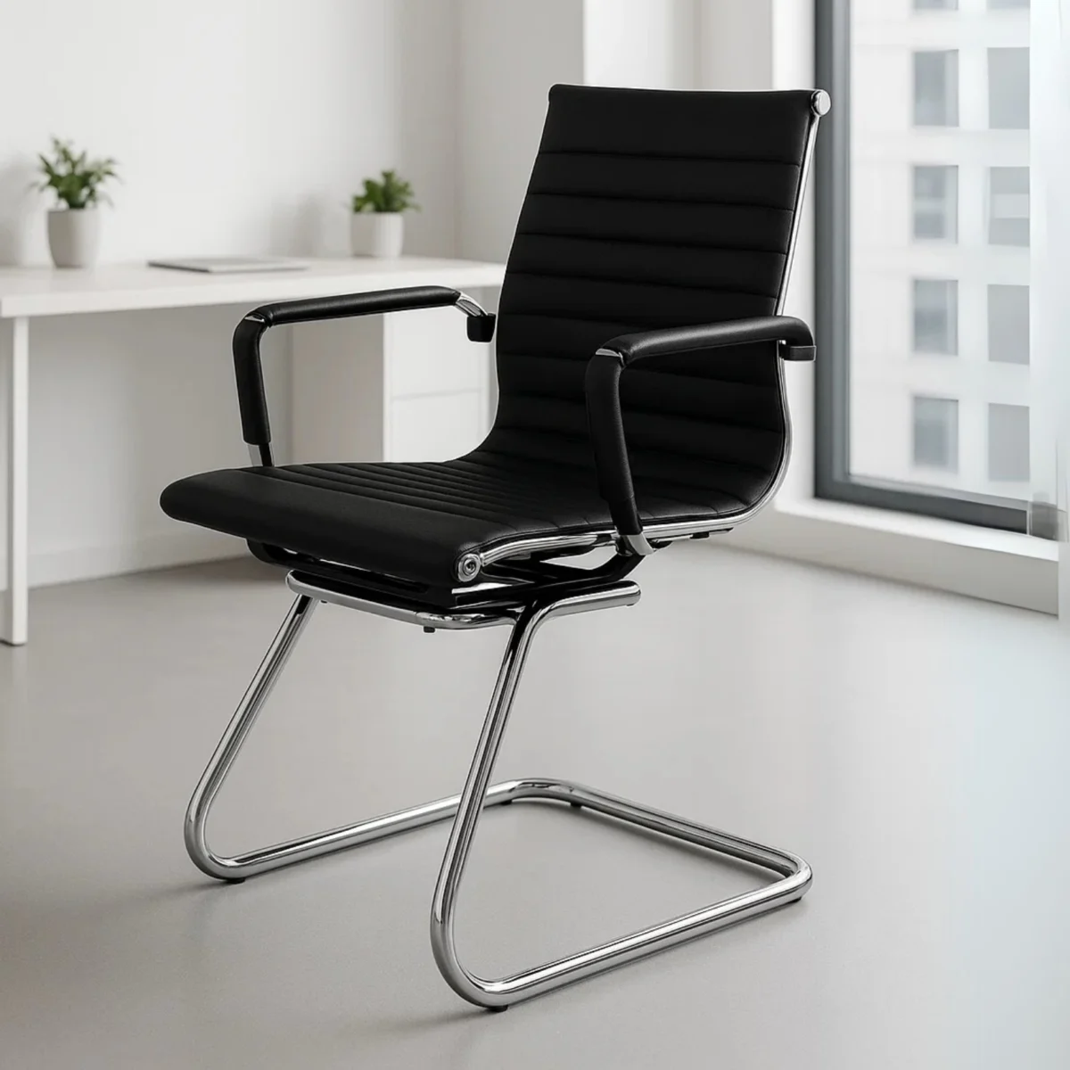 Silla de Visita Vista Vinipiel Negro y Base de Trineo Cromada 1001V