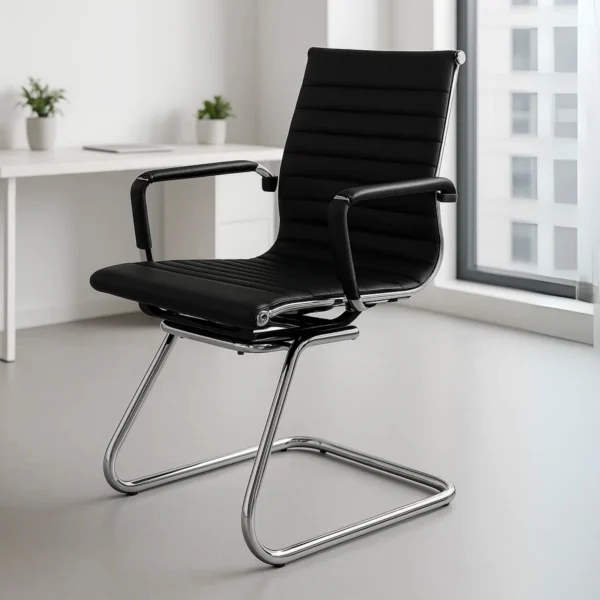 Silla de Visita Vista Vinipiel Negro y Base de Trineo Cromada 1001V