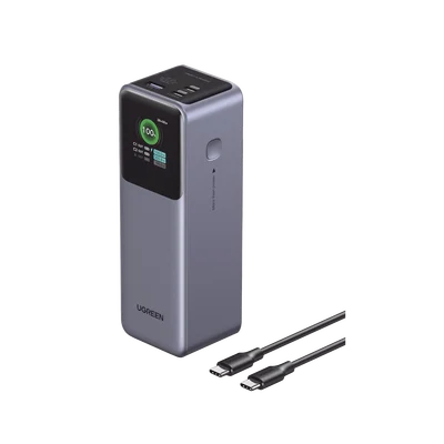 Power Bank de 25000mAh | 3 Salidas 200W Max. | USB-A + 2 USB-C | PD 3.0, QC3.0 | FCP | SCP | Pantalla Inteligente | Carcasa Ignifuga | Color Gris | Incluye Cable USB de 50cm | Carga tu Laptop de Manera Segura.