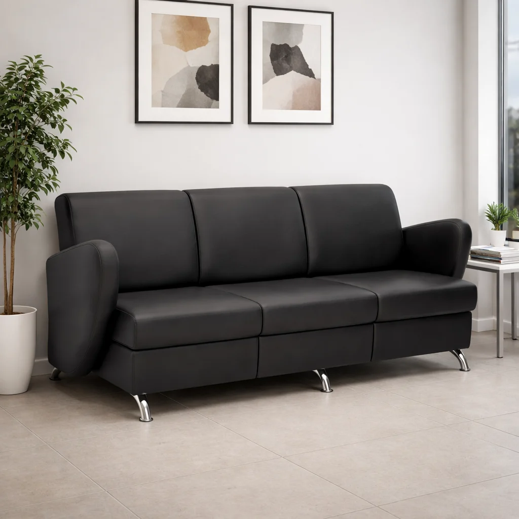 Sofa 3 Plazas Alce Piel Negro