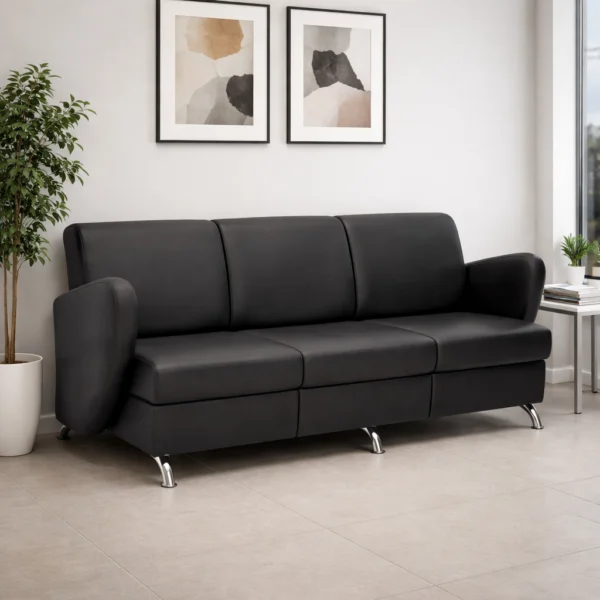 Sofa 3 Plazas Alce Piel Negro
