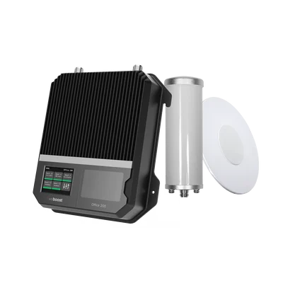 Kit Amplificador Office 200 para 2G, 3G y 4G / Mejora llamadas convencionales y VoLTE / Amplifica señal de TELCEL, AT&T y MOVISTAR / Cubre hasta 400 m² con una antena y hasta 1600 m² con 4 antenas.