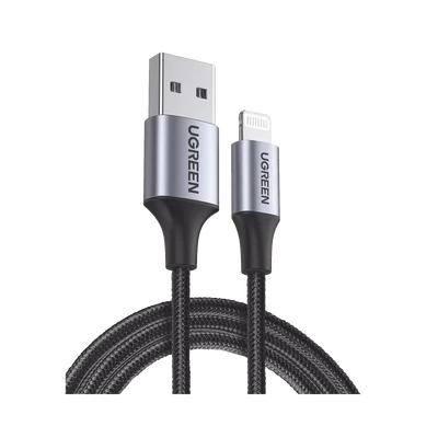 Cable USB-A a Lightning | 1 Metro (3.28 Pies) | Certificado MFi | Carga Rápida 5V/2.4 A | 480 Mbps | Conector C94 | Adecuado para iPhone, iPad y iPod | Protección Integrada | Caja de Aluminio | Nylon Trenzado | Color Negro