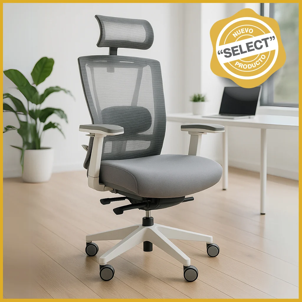 Silla Ejecutiva H1 Mesh con Tela Gris y Estructura Blanca