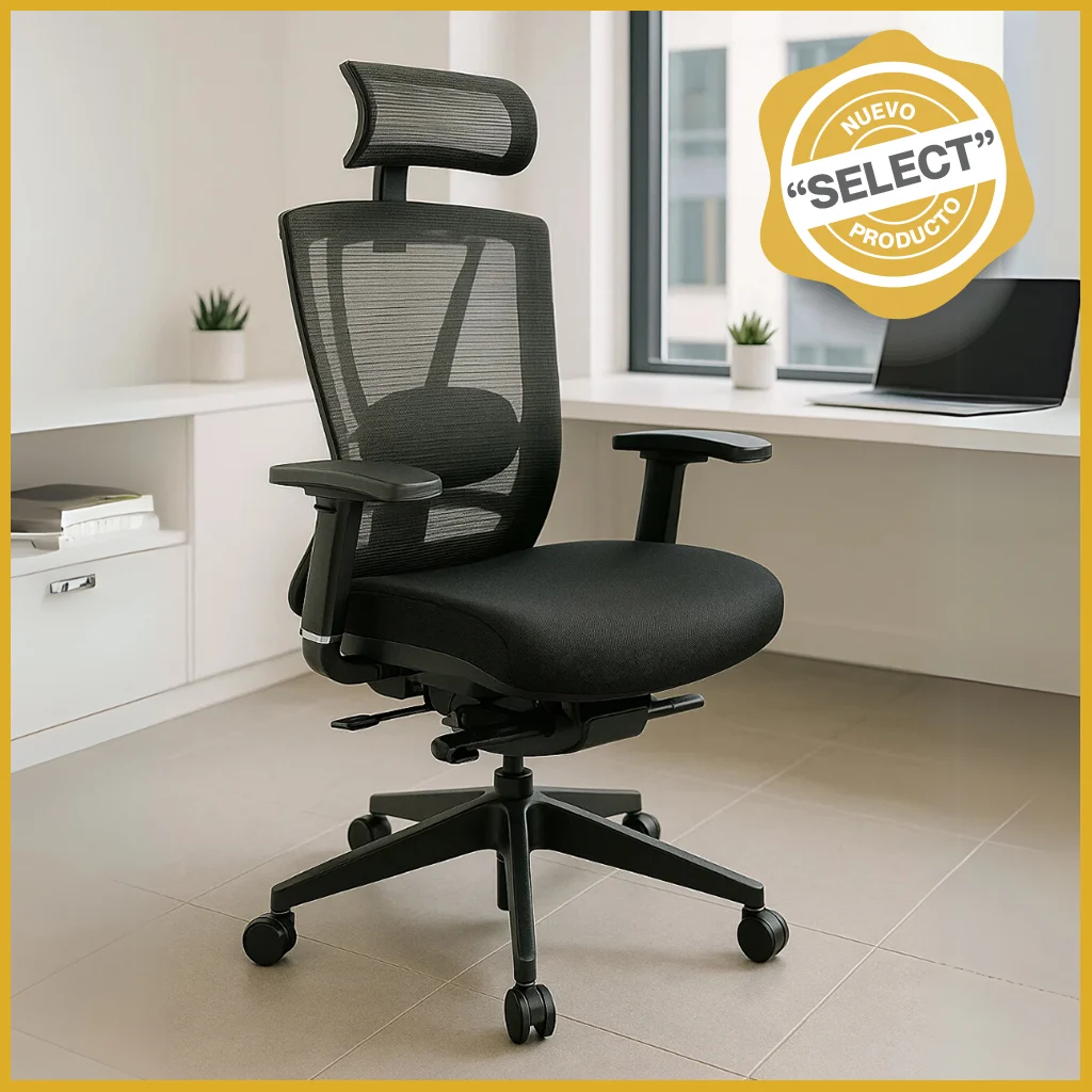 Silla Ejecutiva H1 Mesh con Tela Negra y Estructura Negra