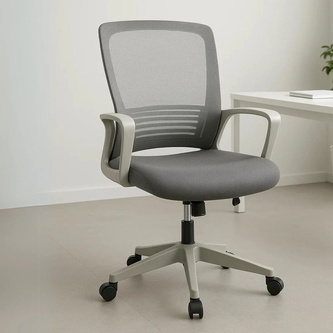 Silla Operativa H3 Mesh con Tela Gris y Estructura Blanca