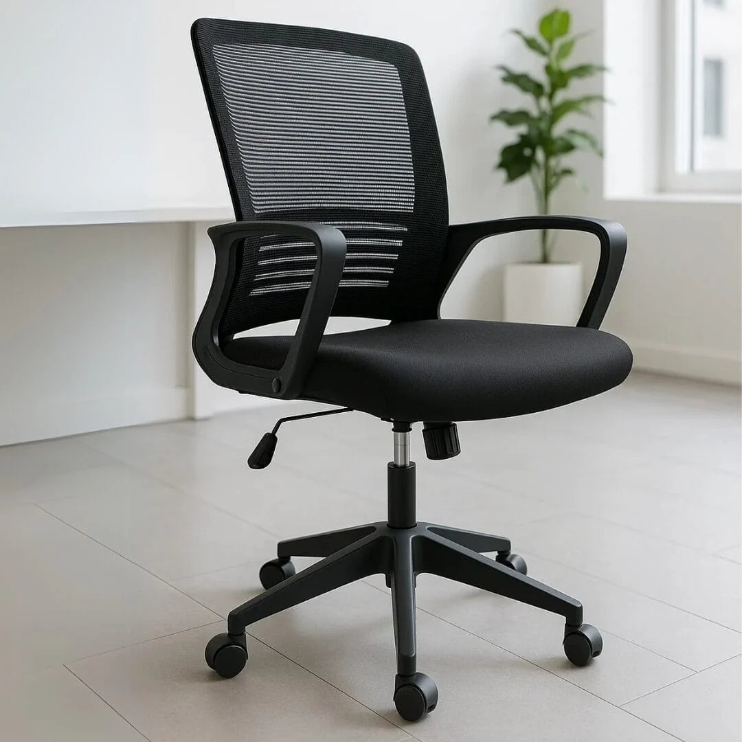 Silla Operativa H3 Mesh con Tela Negra y Estructura Negra