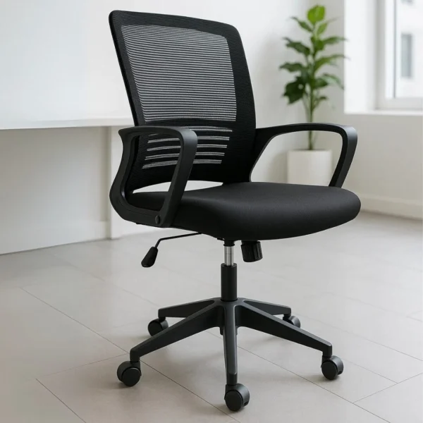 Silla Operativa H3 Mesh con Tela Negra y Estructura Negra