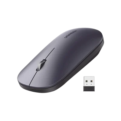 Mouse inalámbrico 2.4 GHz | Ultra Delgado y Silencioso | DPI 1000/1600/2000/4000 (Ajustable)  | Alcance 10m | Scroll de Aluminio | Adaptable a diferentes superficies | Diseño suave al tacto | Contiene Receptor USB | Color Negro.