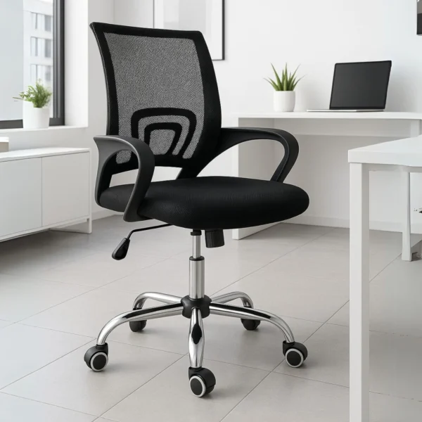 Silla Operativa E102 Mesh con Tela Negro y Base Cromada
