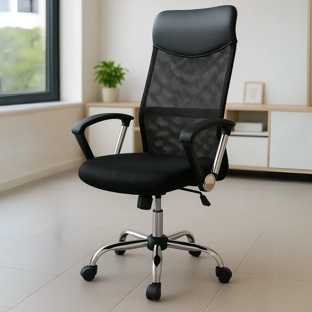 Silla Ejecutiva E103 Mesh con Tela Negra y Base Cromada
