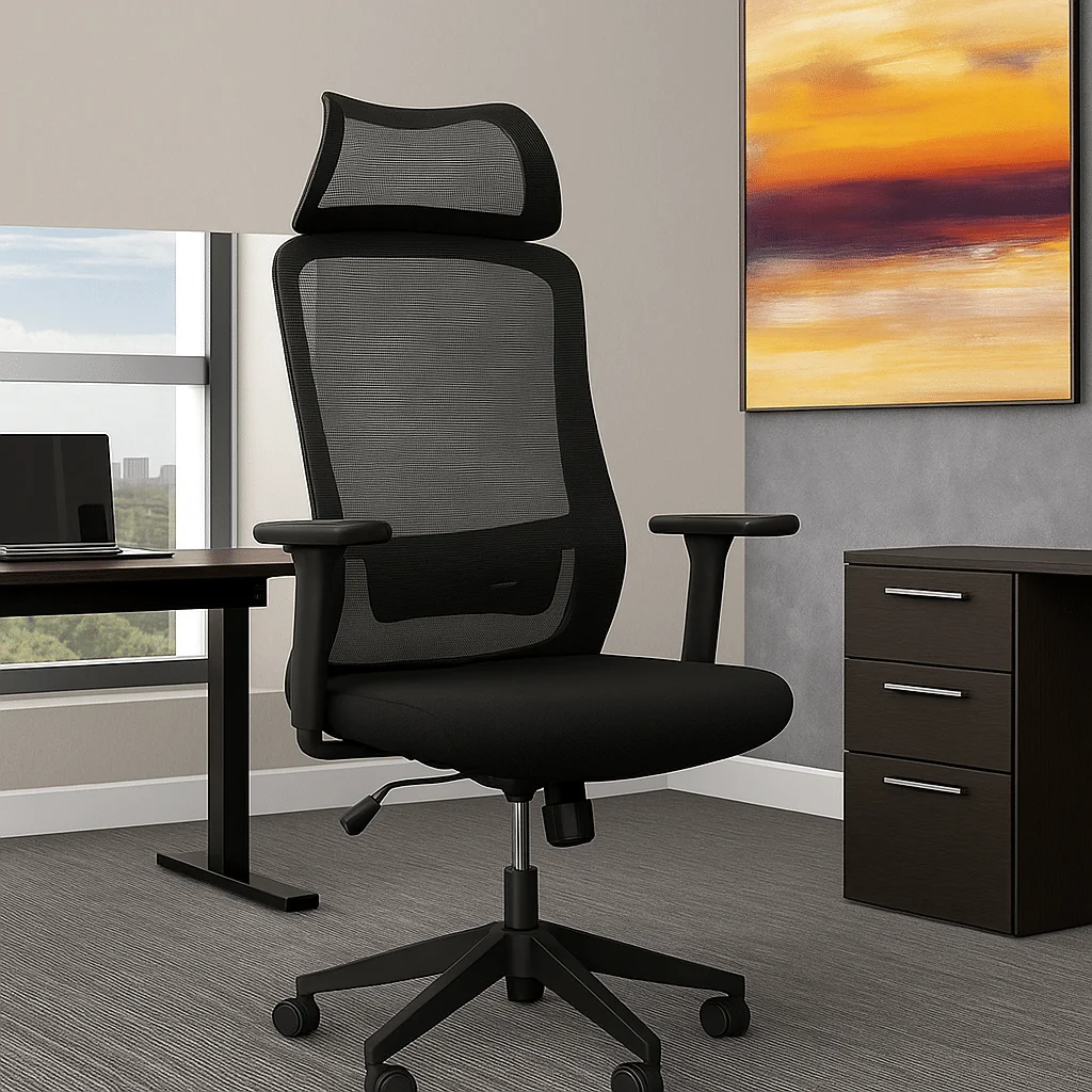Silla Ejecutiva H7 Mesh con Tela Negra y Estructura Negra