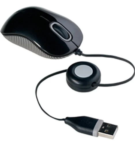 MOUSE MINI USB RETRACTIL 2.5FT PLUG AND PLAY.WINDOWS Y MAC NEGRO