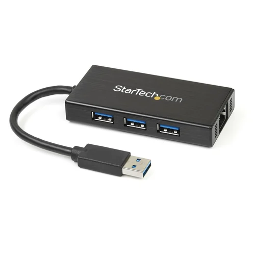 HUB USB 3.0 ALUMINIO CON CABLE 3 PUERTOS Y ADAPTADOR ETHERNET  .